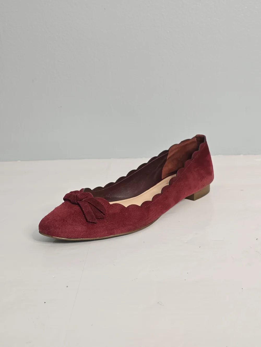 Kate Spade Eleni Flex Red Chestnut Suede Scalloped Bow Flats